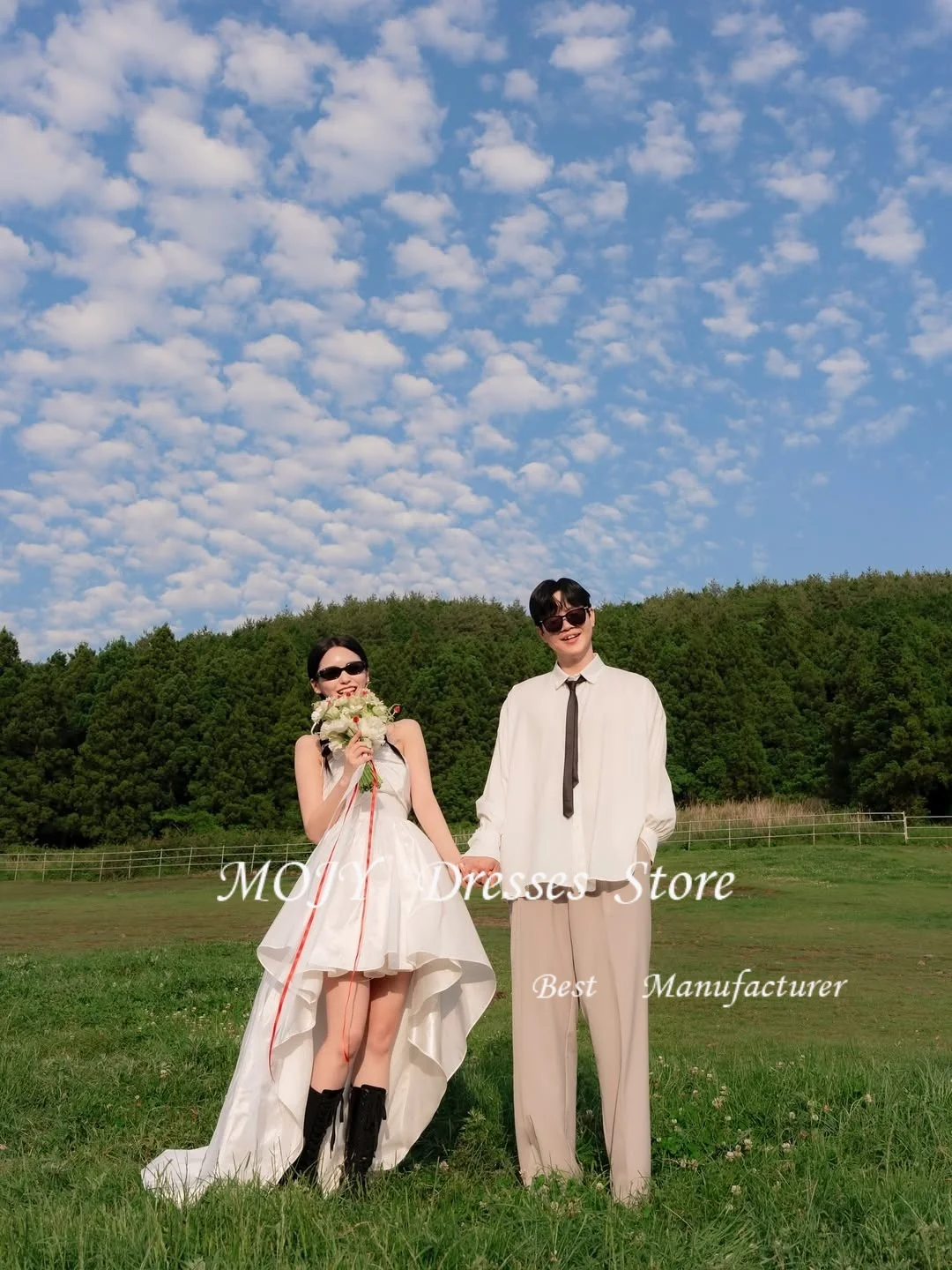 OLOEY Korea A-Line Strapless Bride Dresses Taffeta Corset Sleeveless Wedding Dresses 웨딩드레스 Ivory Customized Pretty