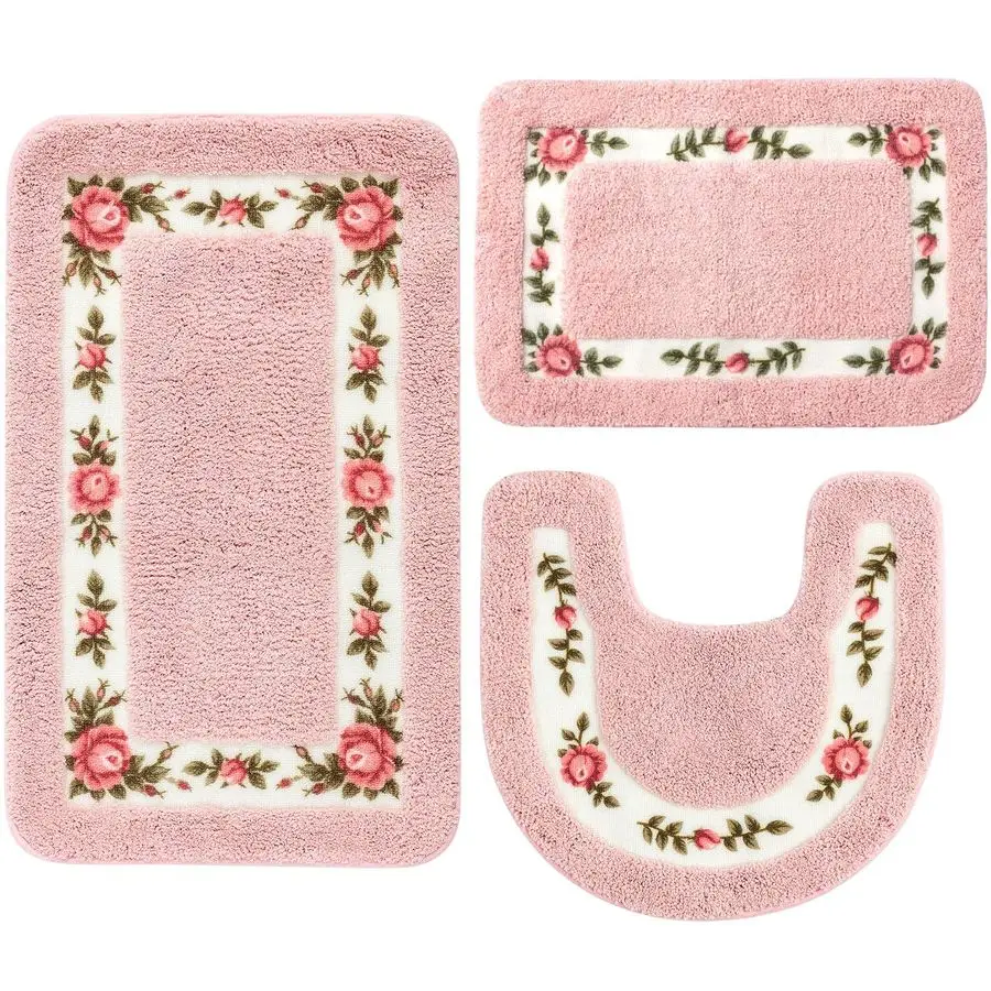 

Pcs Rose Flowers Bathroom Rugs Set Coquette Room Decor Floral Carpet for Bathroom Bedroom Living Room, Floral Bath Mat Non Skid