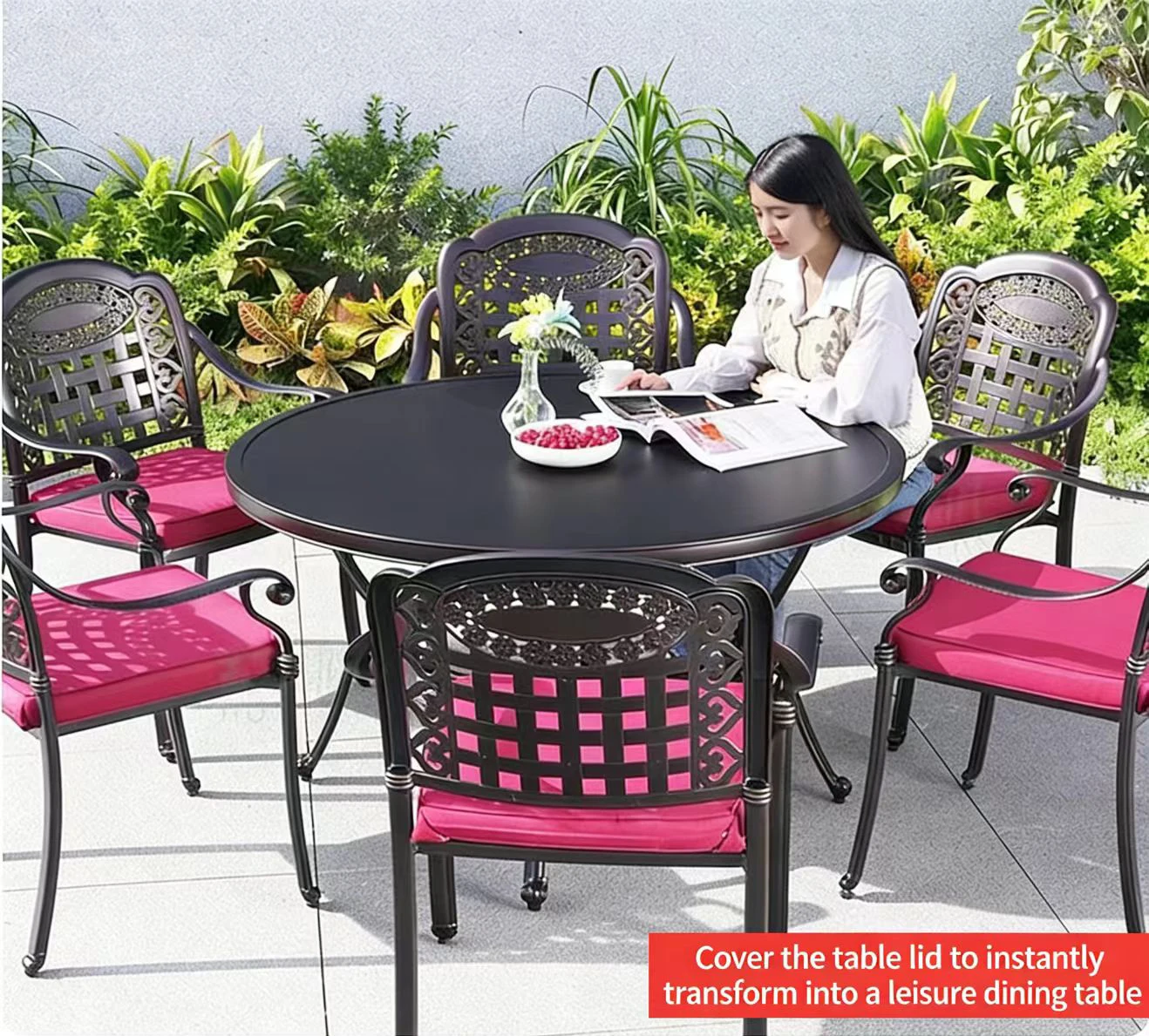 Durable Modern Design Foldable 6-Seater Outdoor BBQ Grill Table Cast Aluminum Dining Table Chairs Park Courtyard Hotels Villas
