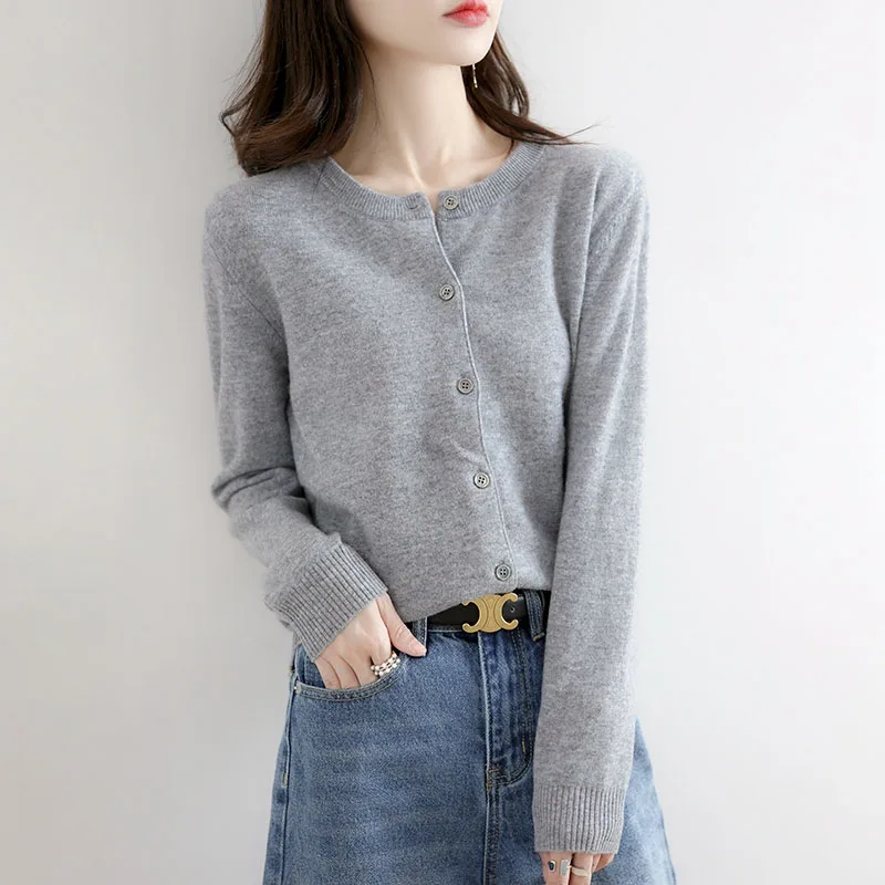 

Knitwears Knitted Sweater Women Cardigans New Long Sleeve Black O-Neck Knit Sweater Cardigan Women Tops Sueters De Mujer Q3354