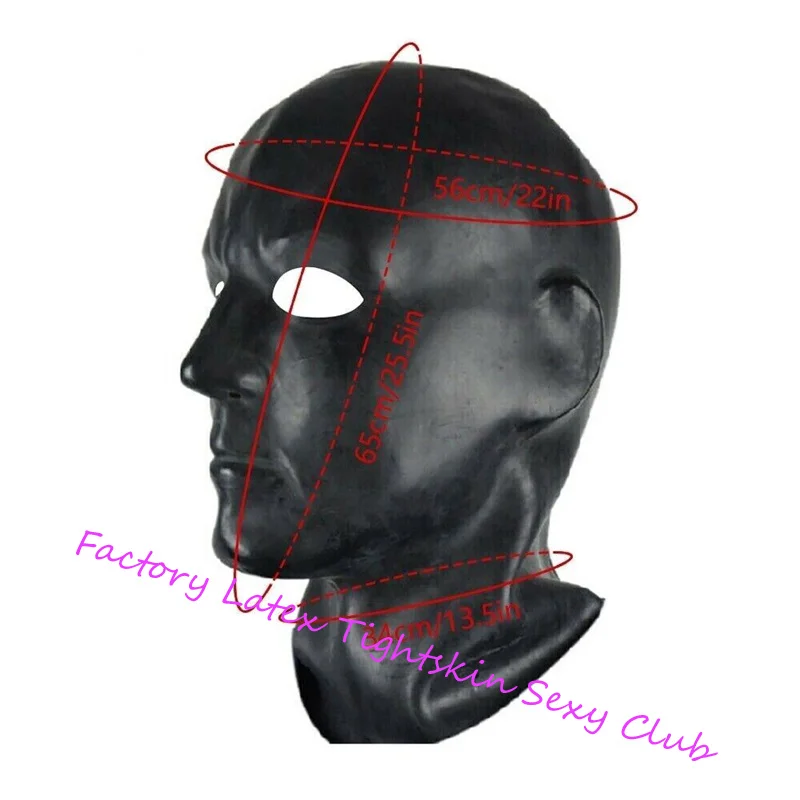 Black Latex Moulded Men Mask Rubber Hood 0.6.mm (fits Head Around 59-63cm) with Back Zip