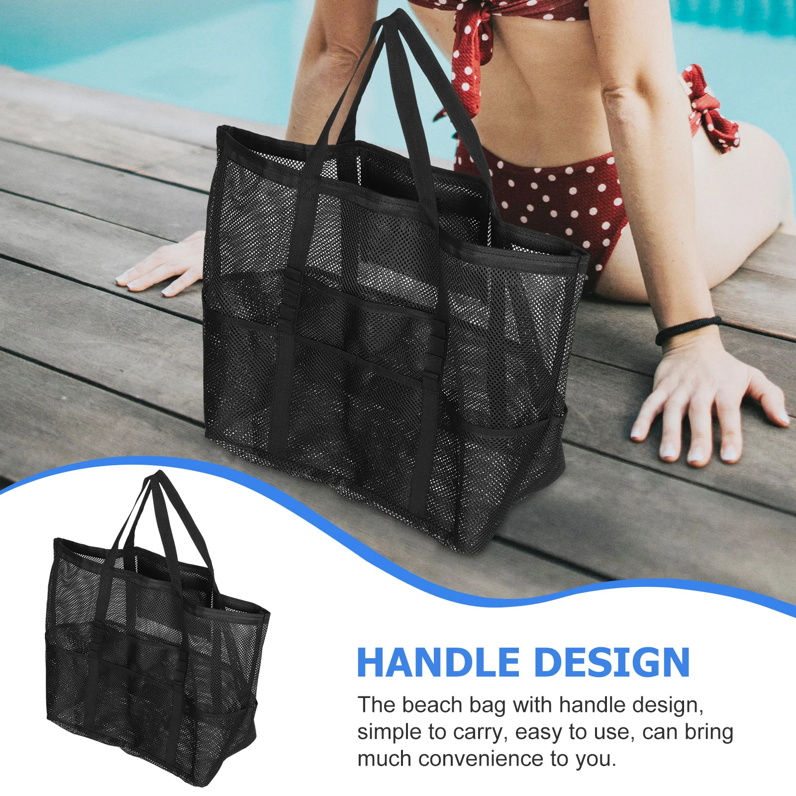 Extra Large Beach Tote Bag for Swimming Mesh Design with Handle Waterproof Sand Resistant for Pool Vacation Travel Use