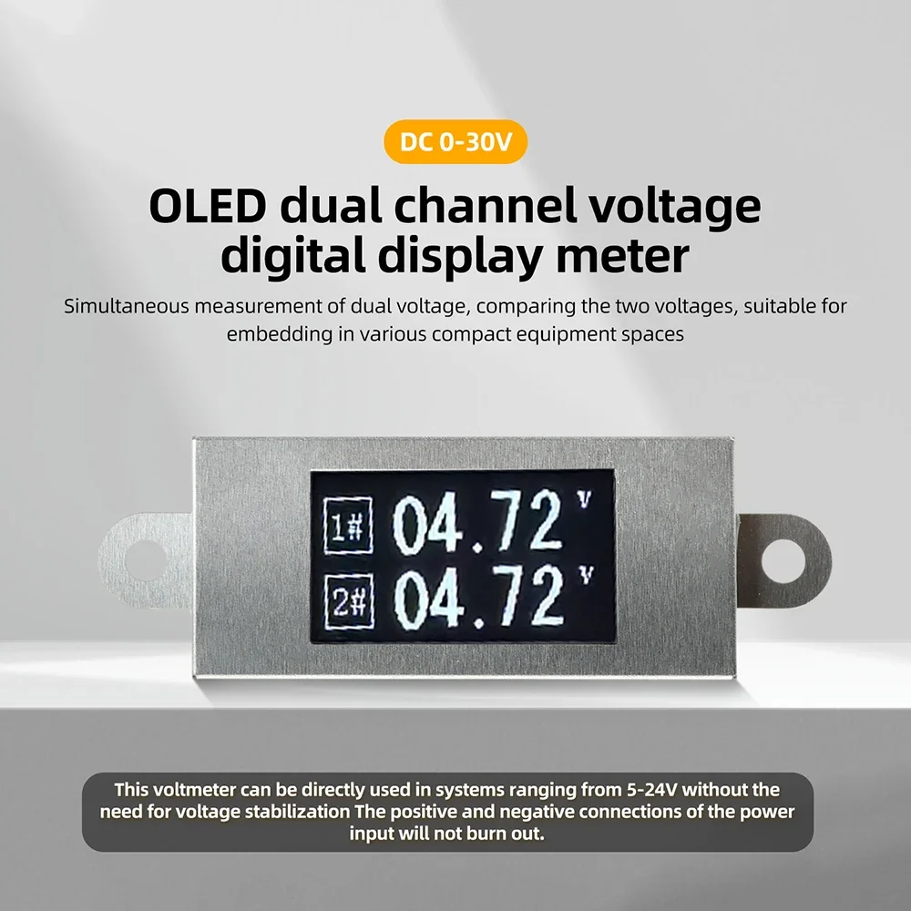 0-30V Voltmeter Dual Channel Voltage Meter with OLED Display for DIY Equipment Metal Shell Compact Size Low Power Consumption