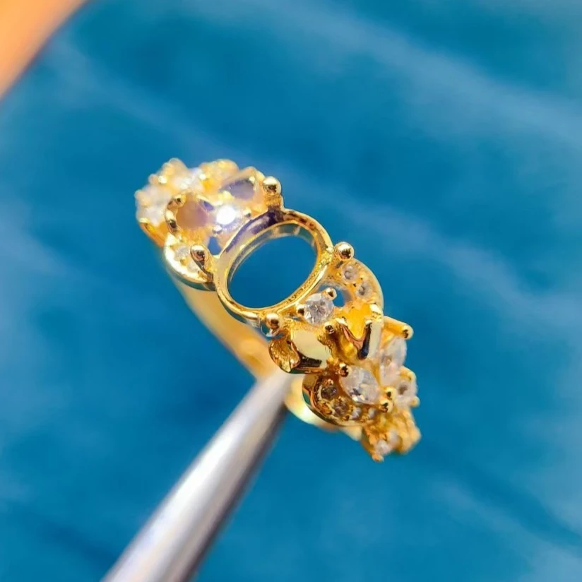 

Solid 925 Silver Blank Ring Settings 5mm*7mm Semi Mount Gemstone Ring Setting 18K Gold Plated Silver Jewelry Making Supplier