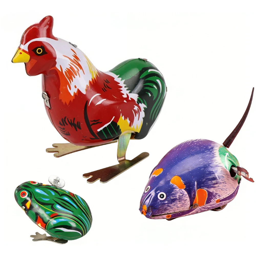 

Винтажные заводные игрушки: лягушка, мышь, петух. Ностальгические игрушки, вызывающие воспоминания о детстве. Игры для вечеринок, детские призы и подарки.