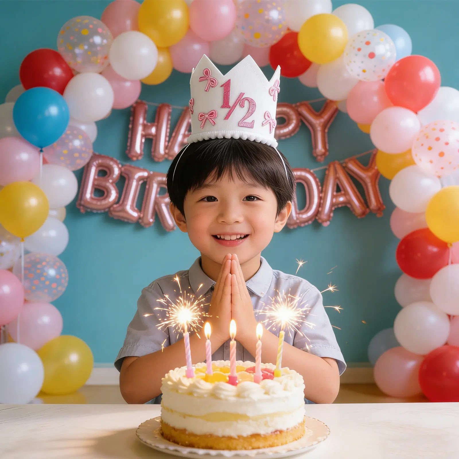 

Праздничная корона на полгода/годик для малышей: блестящая розовая тиара с бантом, реквизит для фотосессии, повязка на голову для празднования 6 месяцев/года