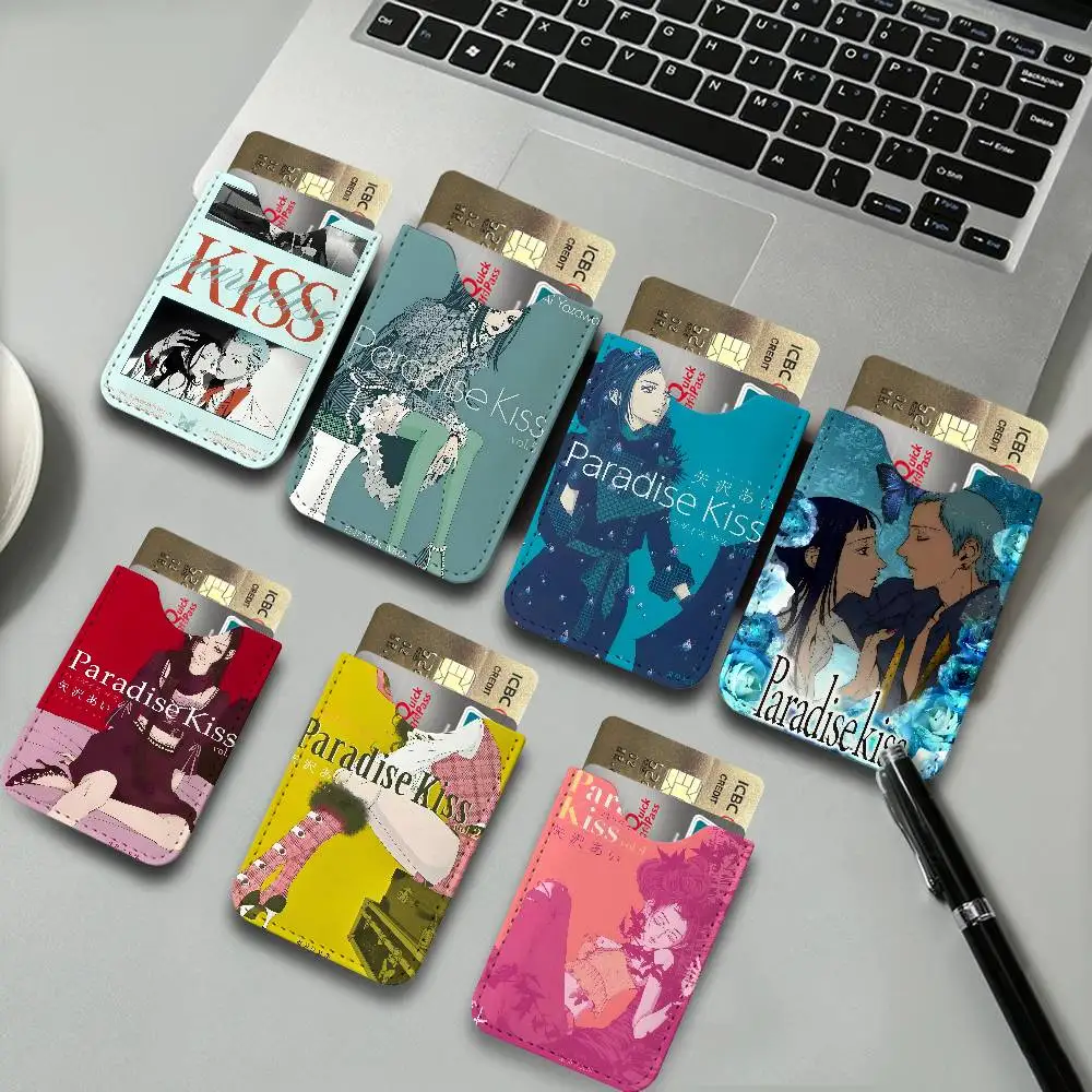 P-Paradise-Kiss Stylish-Glam Universal PU Leather Slim Card Wallet, ID Credit Card Organizer, Compact Portable Holder