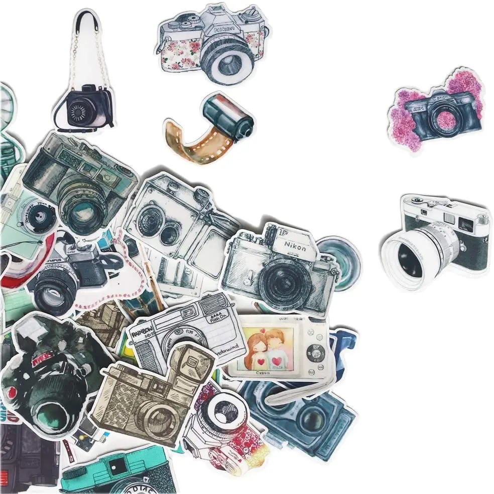 35pcs Cool Vintage Camera Sticker Pack for DIY Your Scrapbook, Journals, Planners / Cute Decals for Laptop, Water Bottle