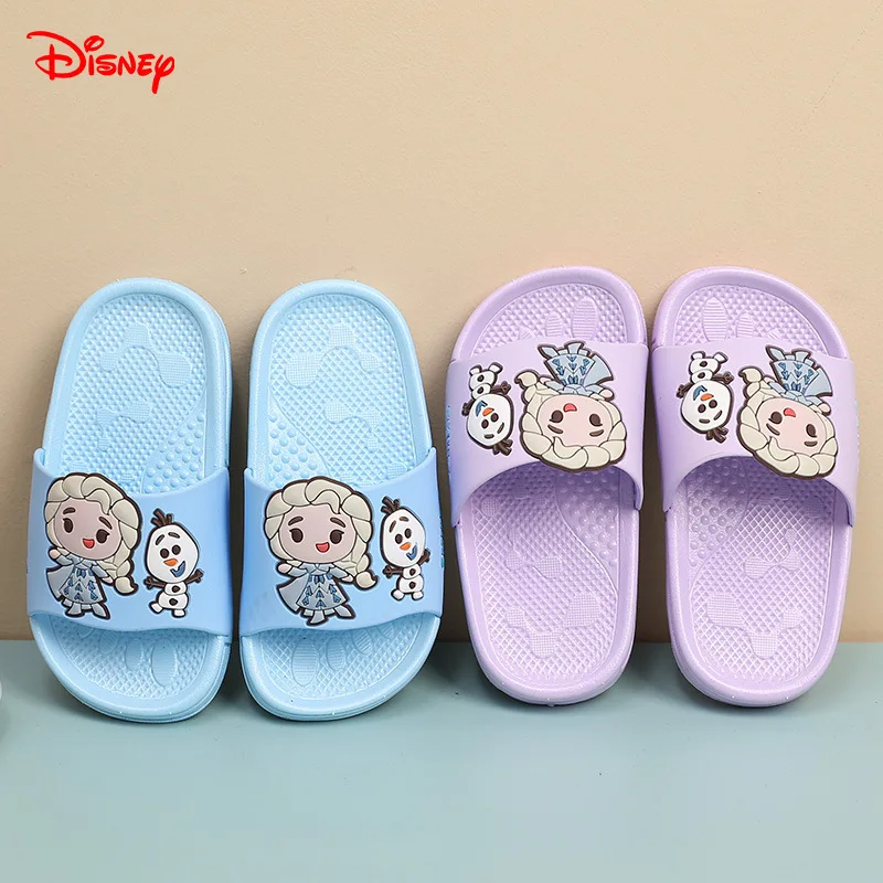 

Детские тапочки Disney, модная летняя обувь из ЭВА с героями мультфильмов, нескользящие мягкие домашние тапочки для ванной с толстой подошвой, синие, фиолетовые, размер 140-170
