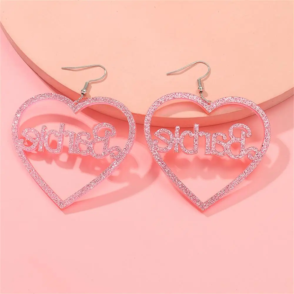 Pink Love-shaped Barbie Earrings Kawaii Barbie Letter Acrylic Pendant Jewelry for Women Girls Cute Cosplay Jewelry Accessories