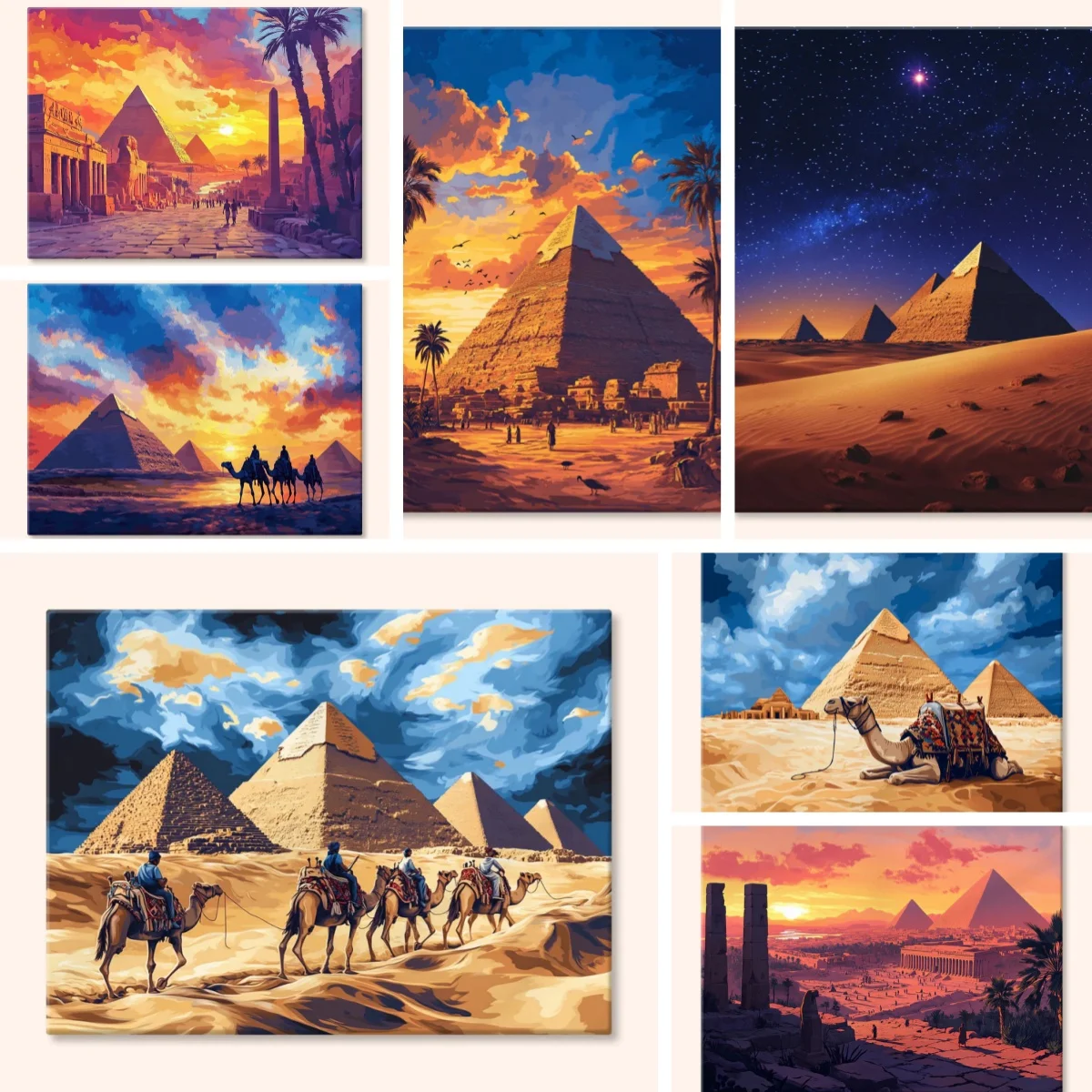 

Diamond Painting Kit Great Pyramids of Giza Painting DIY Diamond Embroidery Camel Caravan Sunset Egypt Desert Scenic Decor