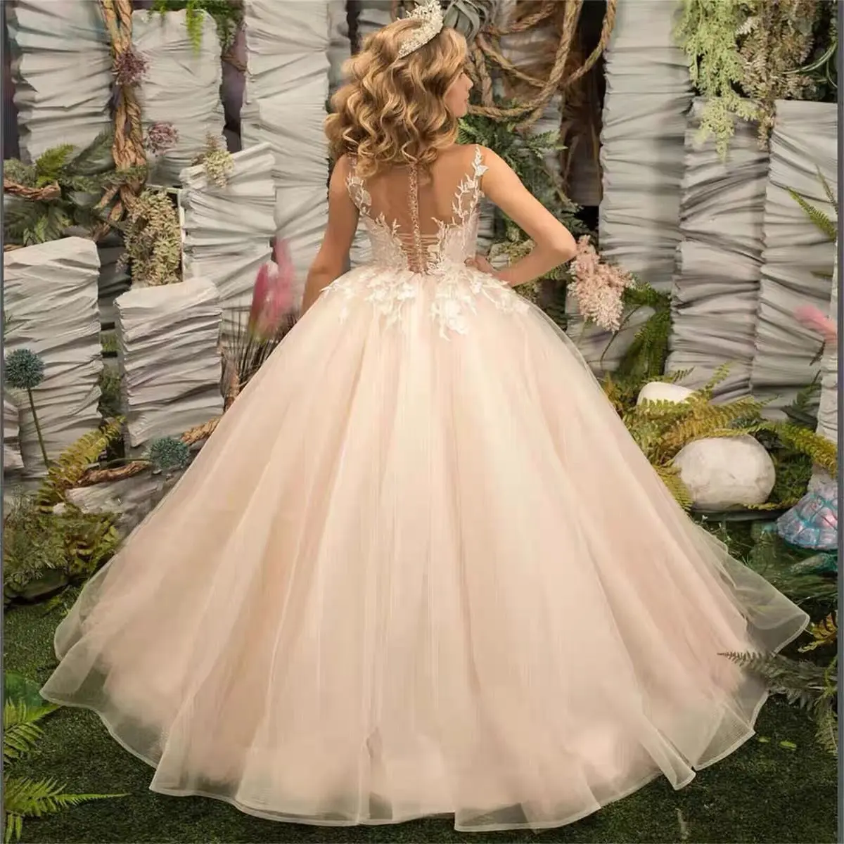 Vestido de princesa para niñas, apliques, vestido de flores para boda, niños pequeños, desfile de tul personalizado, vestidos de fiesta para niños de primera comunión