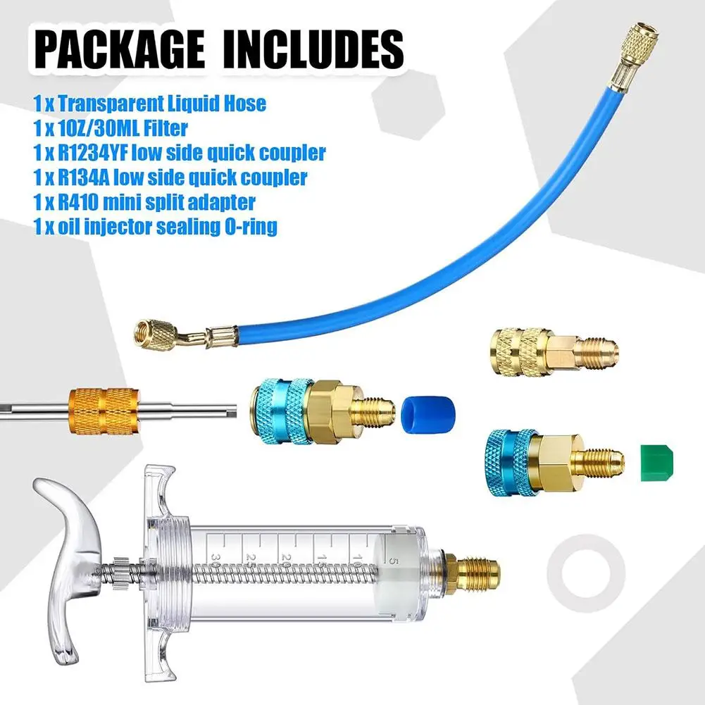 Car A/C Oil Dye Injector With Low Side Quick Coupler Tools Adapter Injection Air Manual 1/4 SAE Repair Oiler Conditioning 3 D4X3