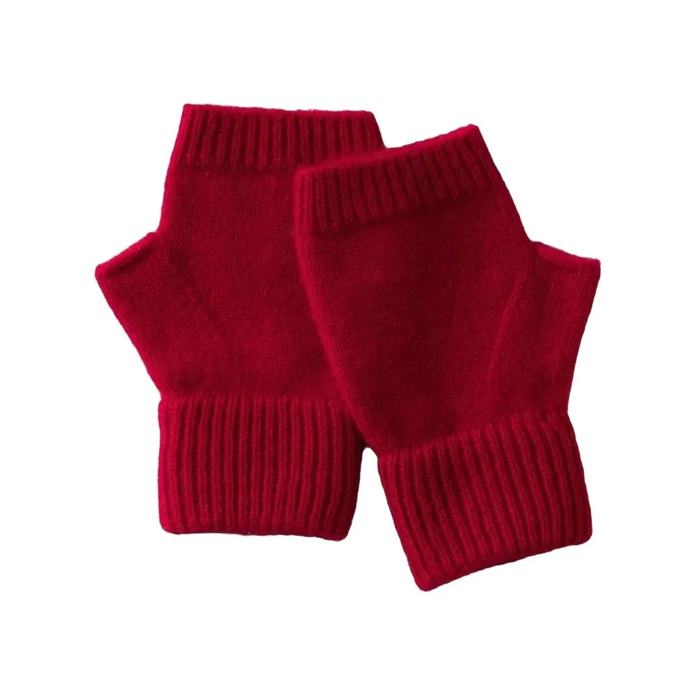 Cute Solid Color Knitted Gloves Wool Soft Half Finger Gloves Thermal Korean Style Plush Mittens Writing