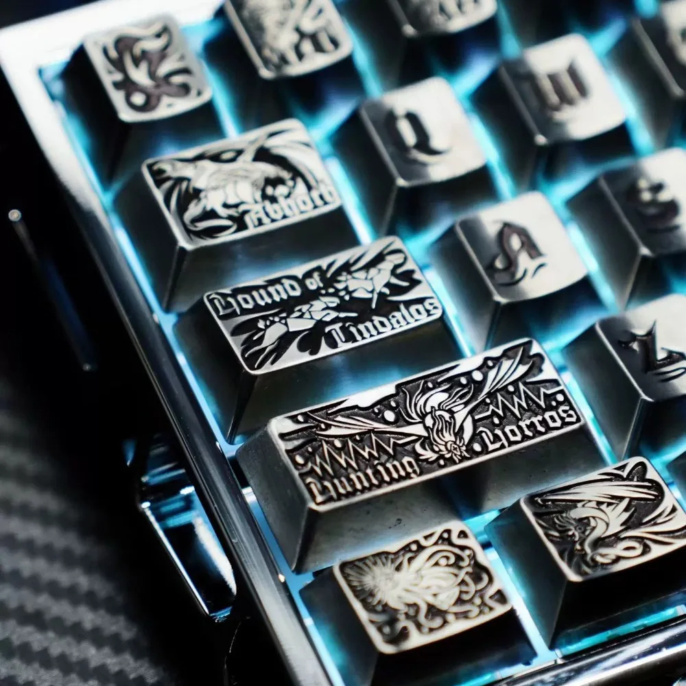 Ancient Gods Metal Keycaps Mirror Silver Zinc Alloy Retro Artisan KeyCaps Mechanical Keyboard 60/68/75/87% Cherry Game Accessory