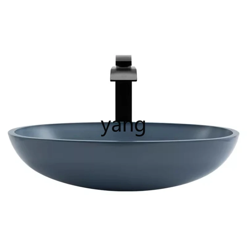 

LTT tempered glass counter basin simple wash basin household premium gray art basin oval