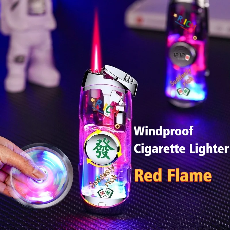 

New Luminous Cool Decompression Gyro Red Fire Lighter Windproof Open Flame Inflatable Cigarettes Lighters & Smoking Accessories