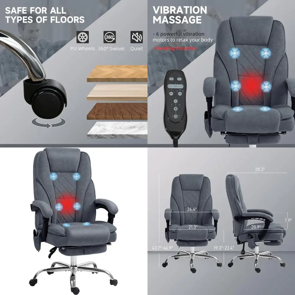 

Роскошное эргономичное офисное кресло с функциями вибрации, подогрева, откидывания спинки, поворота, регулировки высоты, цвет: угольно-серый