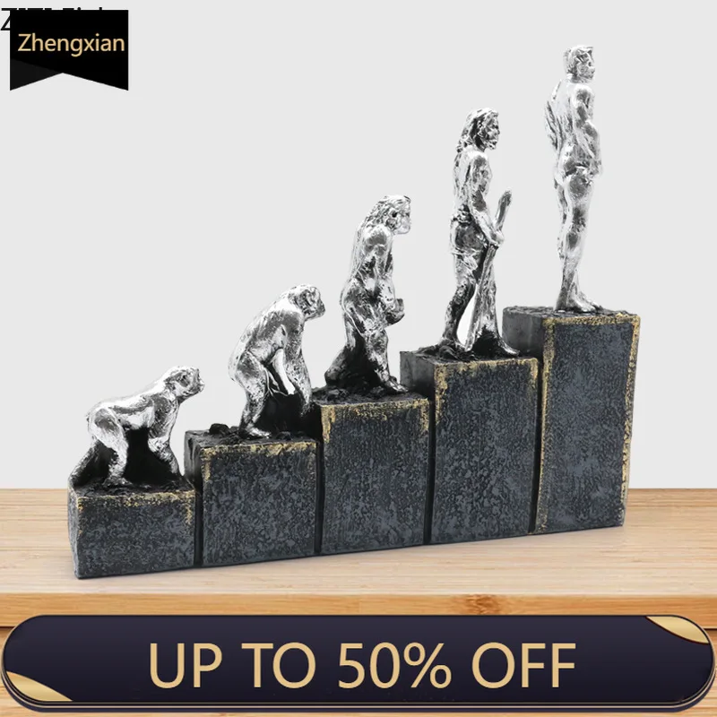 Ape Man Evolution Figure Statue Desk Decoration Resin Artwork Human Evolution Model Sculpture Room Aesthetic Decor Ornaments