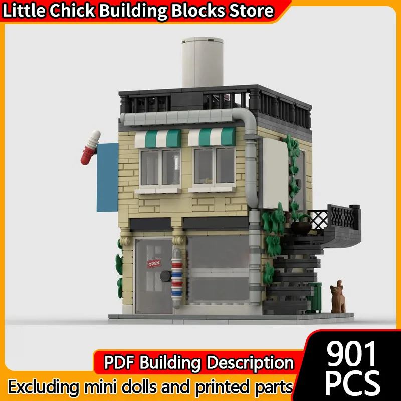 

Модель с видом на улицу MOC, строительные кирпичи, парикмахерская и офис доктора, модульная технология, детские праздничные подарки, сборные игрушки