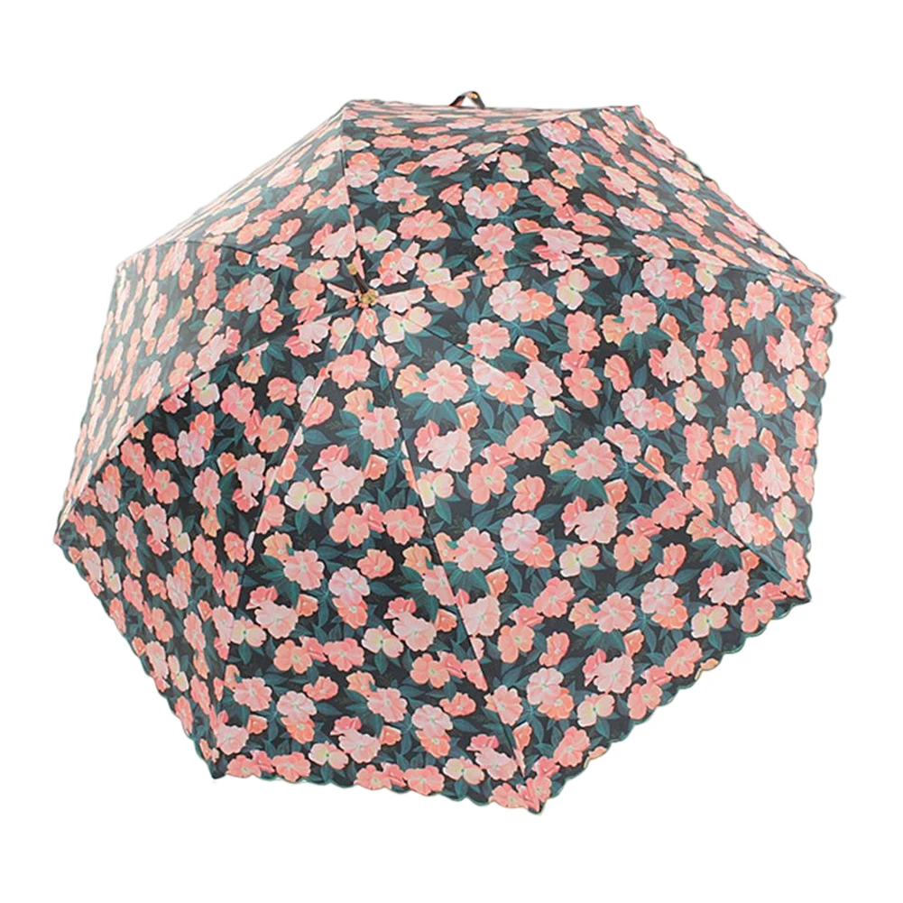 Ladies Floral Umbrellas Strong Windproof Fresh-style Large Umbrellas Outdoor UV Sun Protection Umbrella Long Handle J Hook