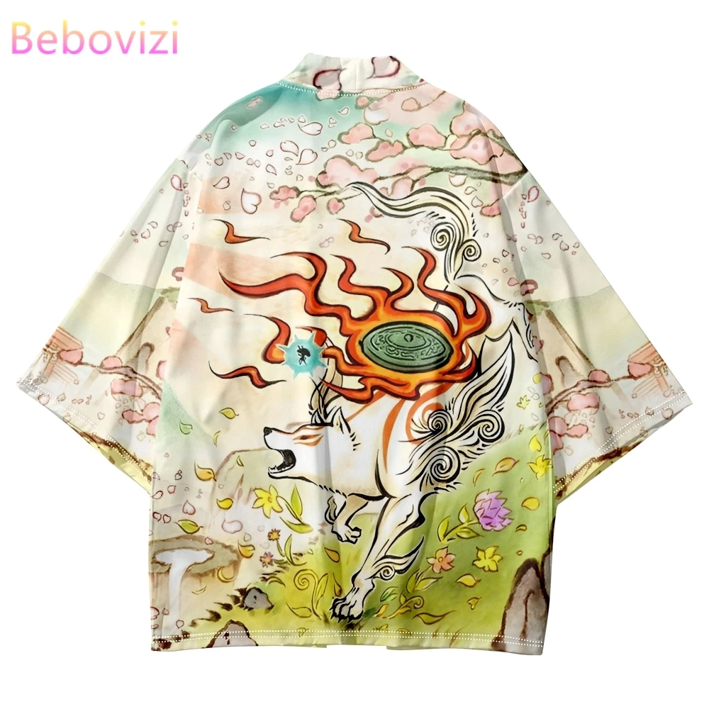 Japanese Style Anime Fox Print Traditional Kimono Women Men Yukata Cardigan Shirts Cosplay Haori Oversized Streetwear Tops