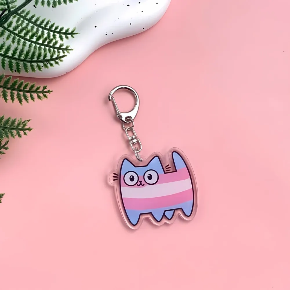 ✨ قوس قزح الكرتون القط المفاتيح ✨   سحر أكريليك ملون للأطفال البنات، إكسسوارات حقيبة مدرسية هدية كاواي لطيفة بتصميم أصلي