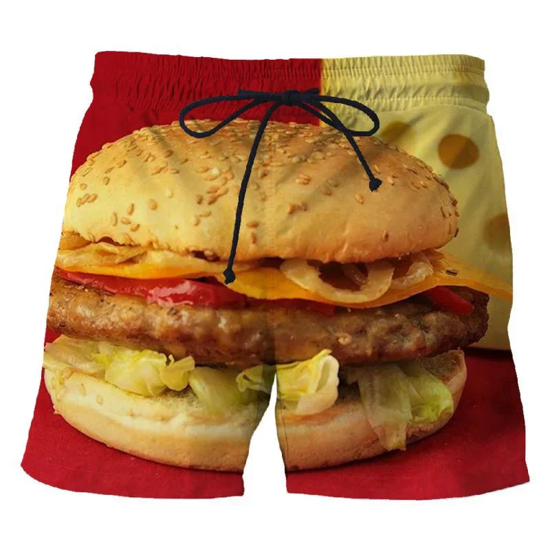 Funny Food Hamburger 3d Print Beach Shorts Men Kids Casual Summer Short Pants Hot Sale Surf Board Shorts Quick Dry Swim Trunks