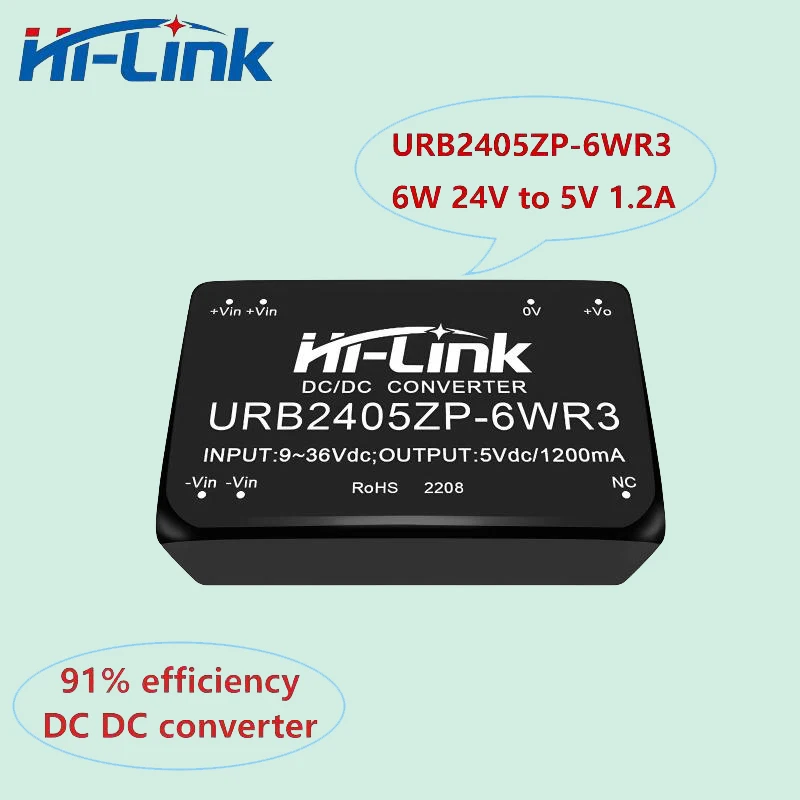 Hi-Link URB2412ZP-6WR3 DC-DC Isolated Power Module 24V to 3/5/9/12/15/24V Single Output Wide Voltage DC Converter