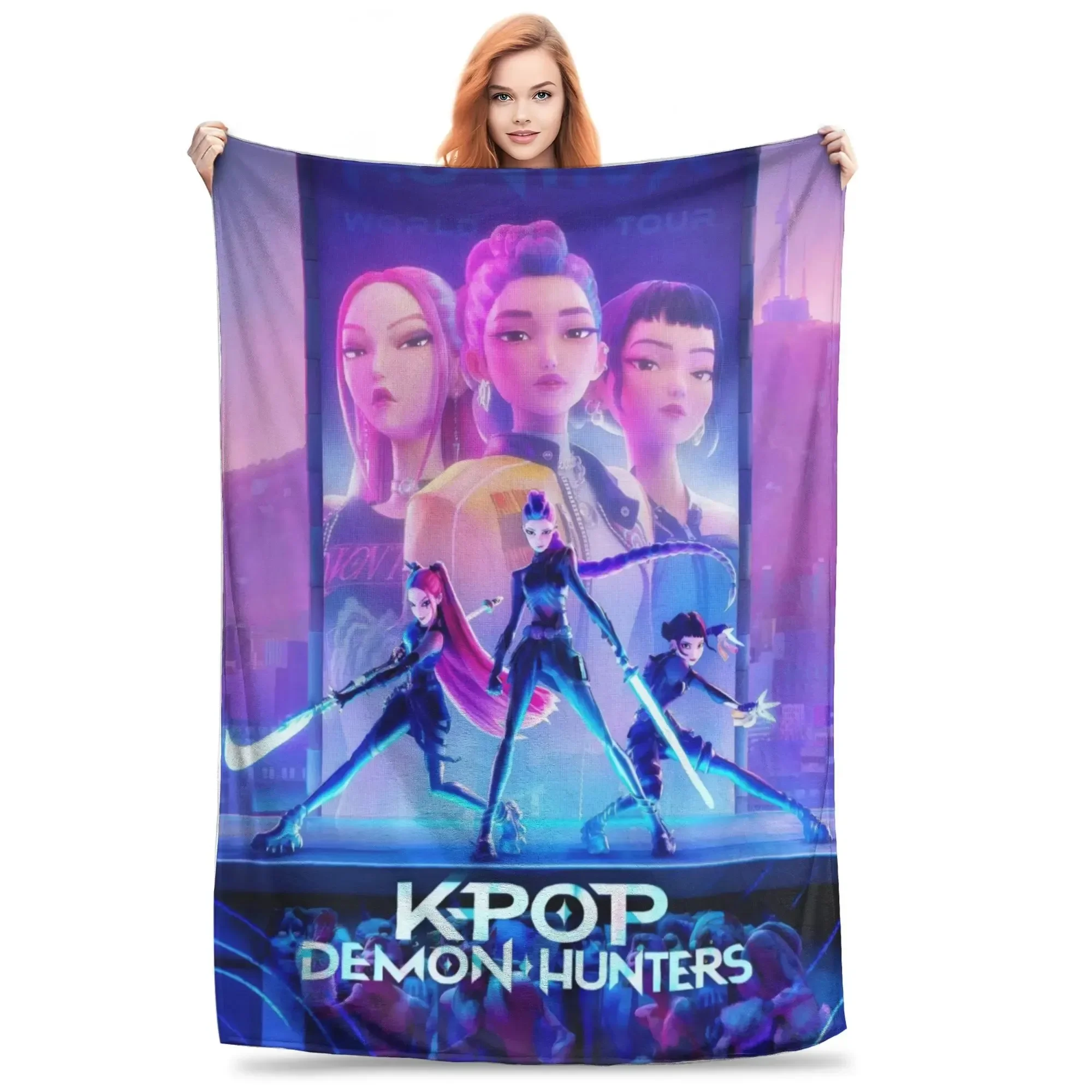 بطانية Kpop D-emon Hun-ter اللطيفة، هدية ممتعة من kpop، بطانية مريحة من K-pop Demon Hunters Huntrix، مستوحاة من الرسوم المتحركة، بطانية مستوحاة من Huntrix