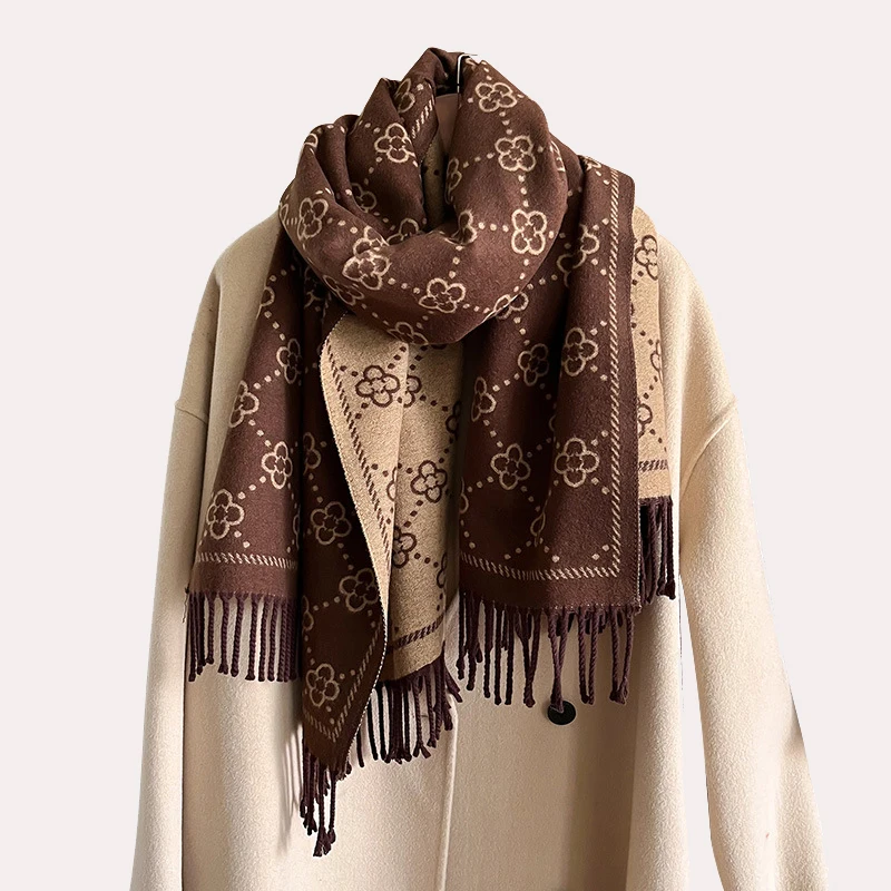 Fashion Soft Good Imitate Cashmere Jacquard Scarf Women Winter Luxury Neckerchief Shawl Long Tassels Double Sides Scarves