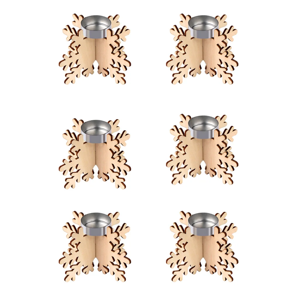 

6pcs Wooden Holder Snowflake Shape Desktop Decor For Christmas Wedding Home Party Use Candlestick Ornament