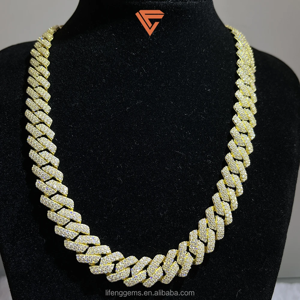 Lifeng jewelry ready to ship hip hop moissanite hot sale 12mm 18inches 925 Silver Moissanite Miami Cuban Link Chain