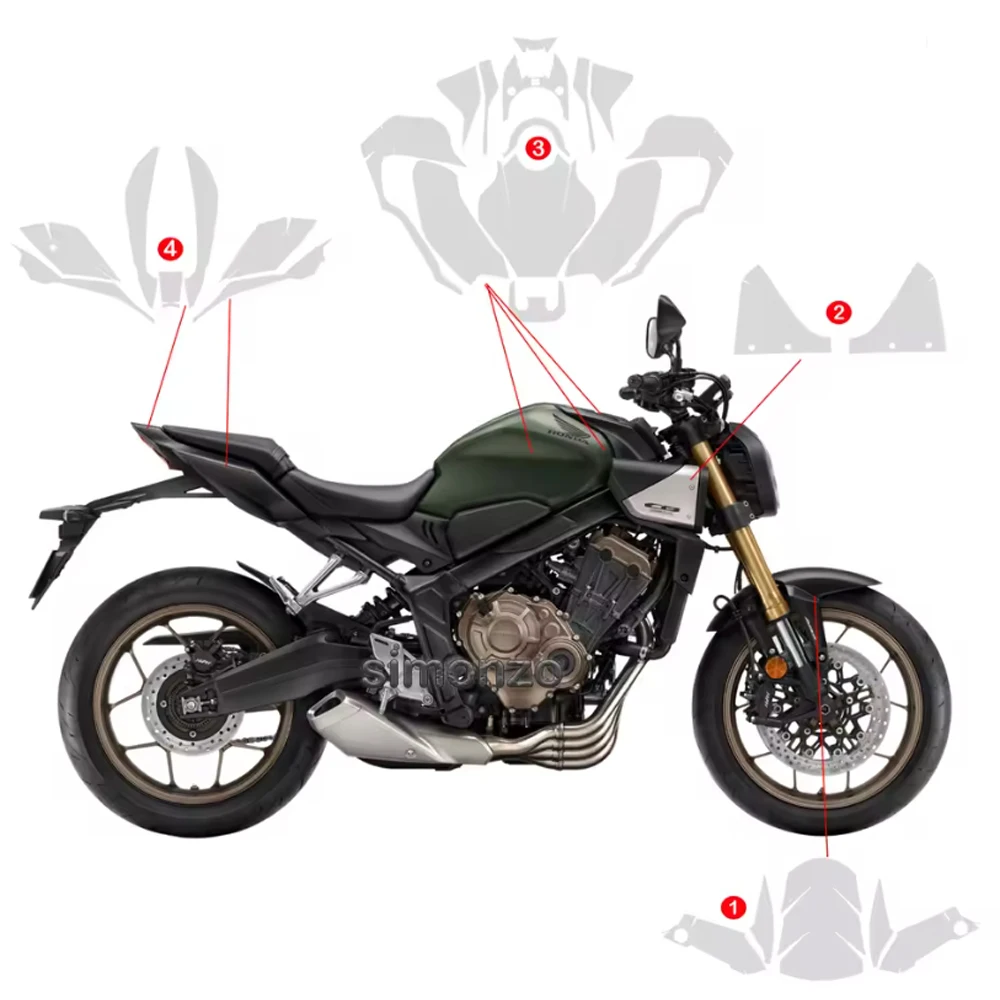 For HONDA CB650R PPF Motorcycle TPU Transparent Anti-skid Self-repairing Protective Film Anti-UV Paint Protection Film