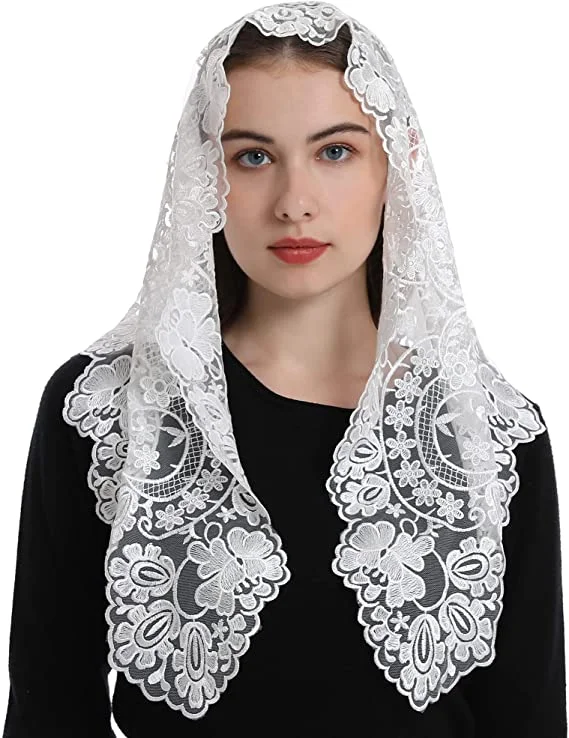 

White Embroidery Spanish Style Lace Mantilla Church Veil Wedding Lace Veil