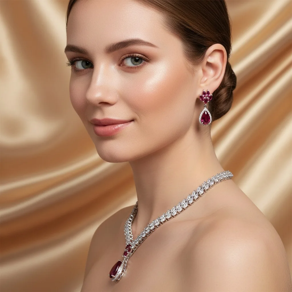 New Luxury Art Beauty Teardrop Necklace Earrings Ladies Jewellery Zirconia Set Party Wedding Bridal Gift Dubai Accessories
