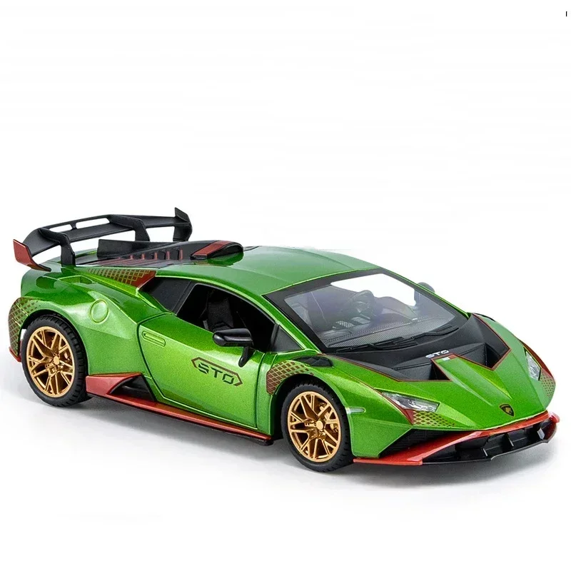 1:24 Lamborghinis Huracan STO Alloy Sports Car Model Diecast Sound Light Mini Car Toys Lifting Tail Children Gifts Car Model