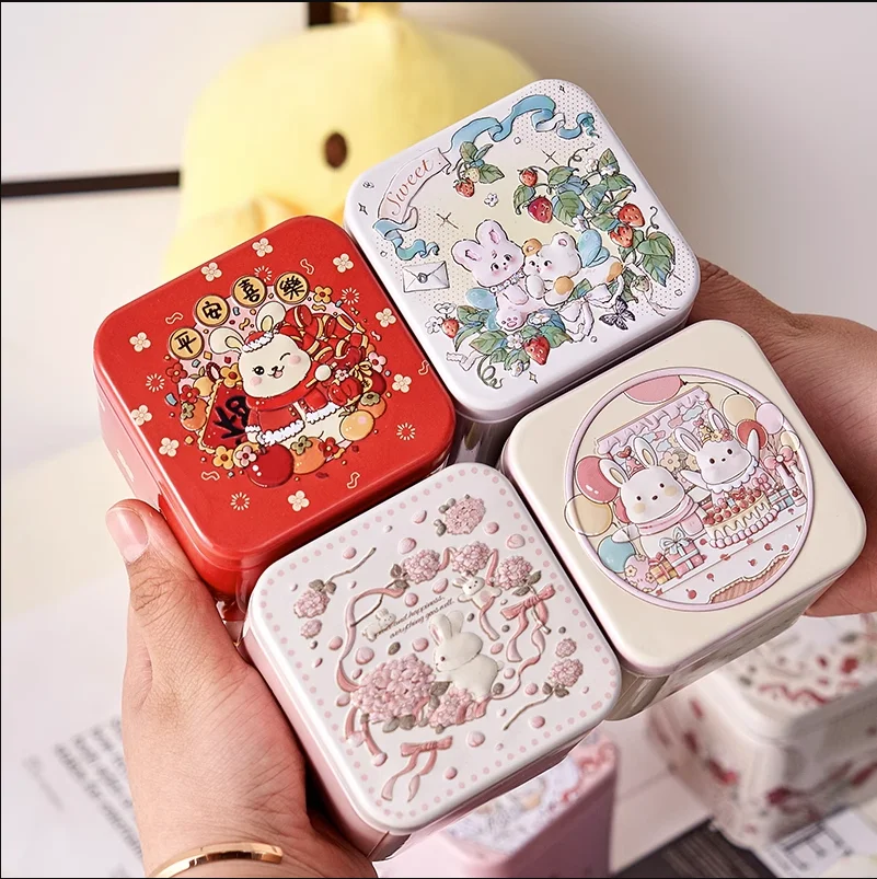 Cartoon 3D Rabbit Metal Box Jar Tea Jewelry Storage Organizer DIY Handmade Candles Container Girl Gifts Empty Collectables Case