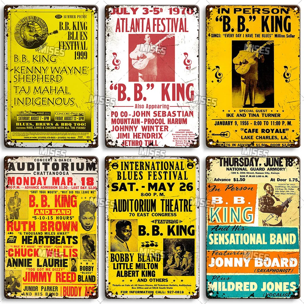 MISES KING OF THE BLUES B.B. King Metal Poster Classic Metal Sign Wall Plate Home Garden Cafe Industrial Decor Old Metal Plaque