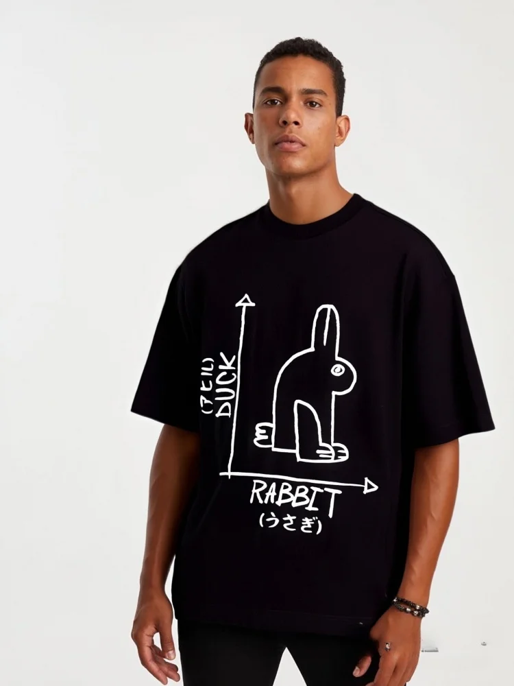 

Funny Geometric Rabbit Print Cotton T-shirts Fashion Short Sleeve O-neck Tees Oversized Summer 2025 Holiday Chic Man Clothings