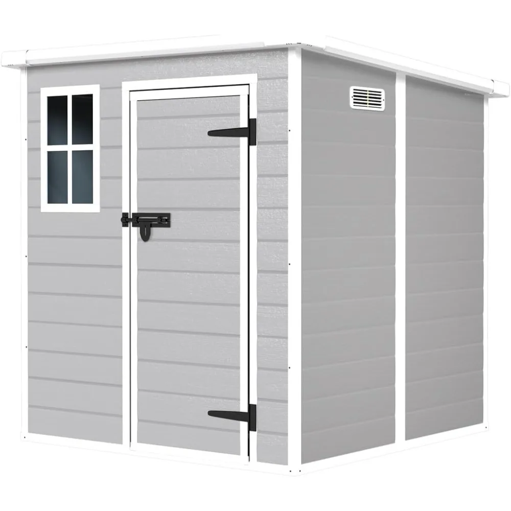 

6 x 6 FT Storage Shed, Waterproof Resin Outdoor Storage Shed with Floor & Window & Lockable Doors and Vents, Tool Shed for Bike,