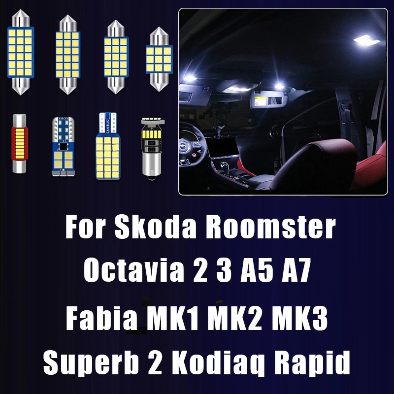For Skoda Octavia 2 3 A5 A7 Fabia MK1 MK2 MK3 Kodiaq Superb 2 Rapid Roomster Sedan Combi Car LED Interior Lights Accessories