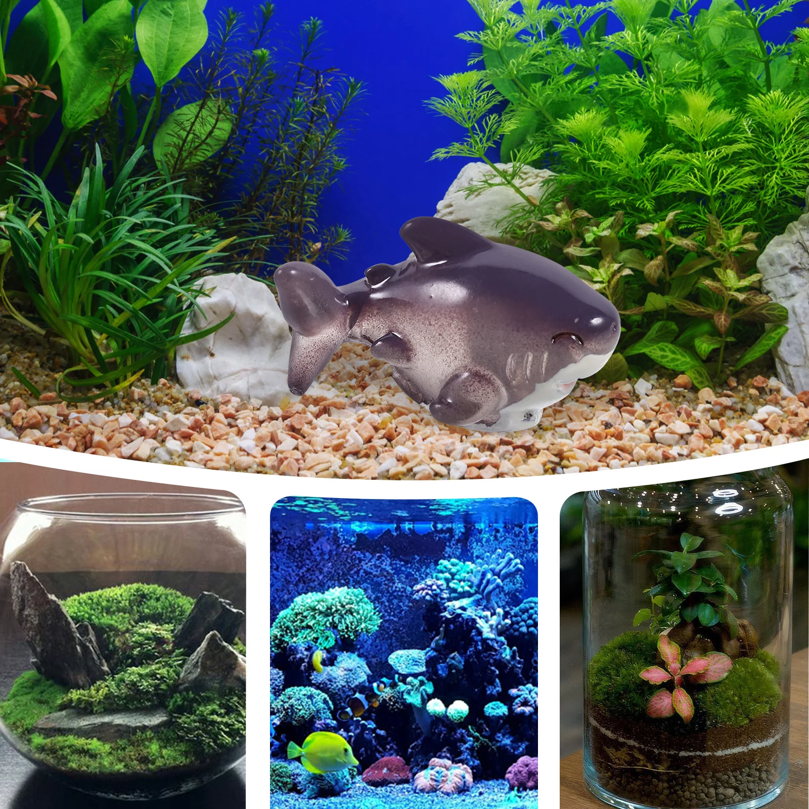 

2pcs Mini Shark Figurines Resin Tiny Shark Decoration For Micro Landscape Bonsai Garden Succulents Miniature Animal Decor
