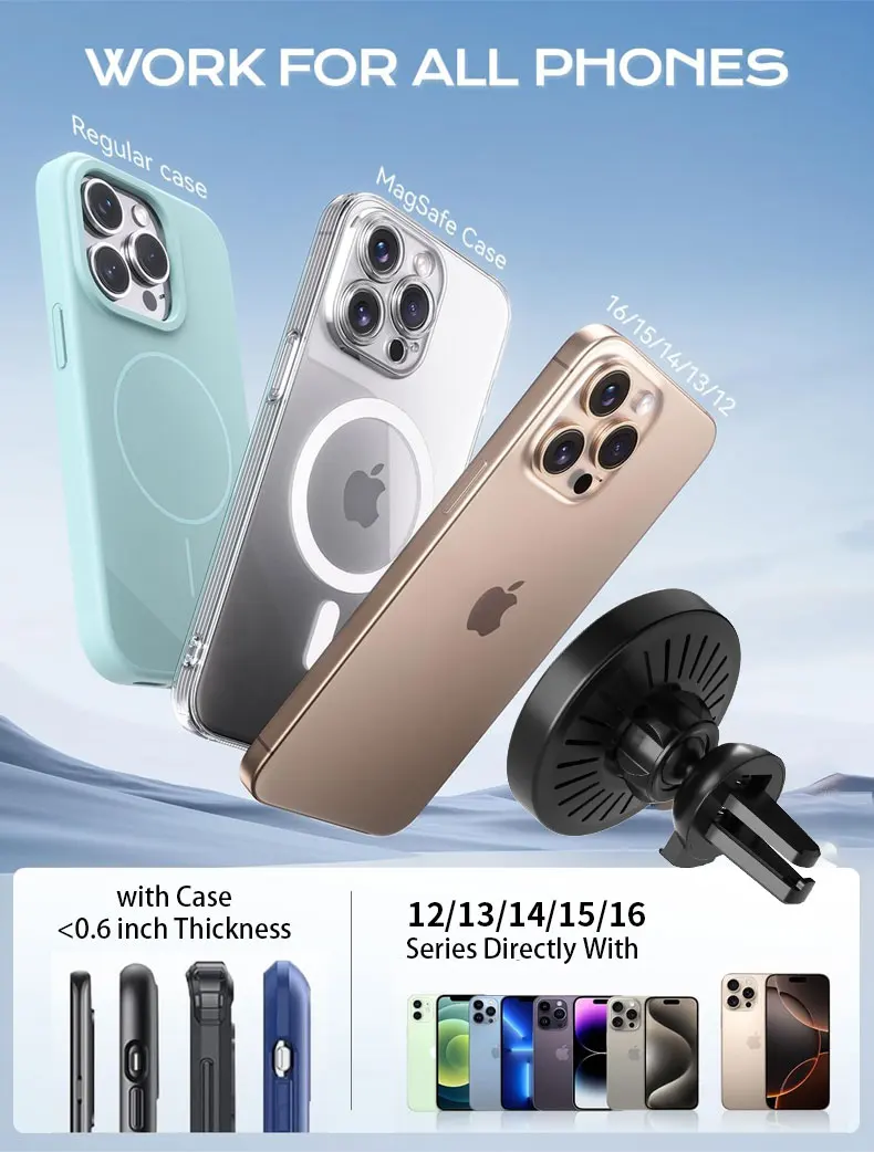 Auto Magnetische Drahtlose Ladegerät Air Vent Telefon Halter Stehen Für Magsafe iPhone 17 16 15 14 13 12 Pro Max Air Outlet Schnelle Lade – Detail 4
