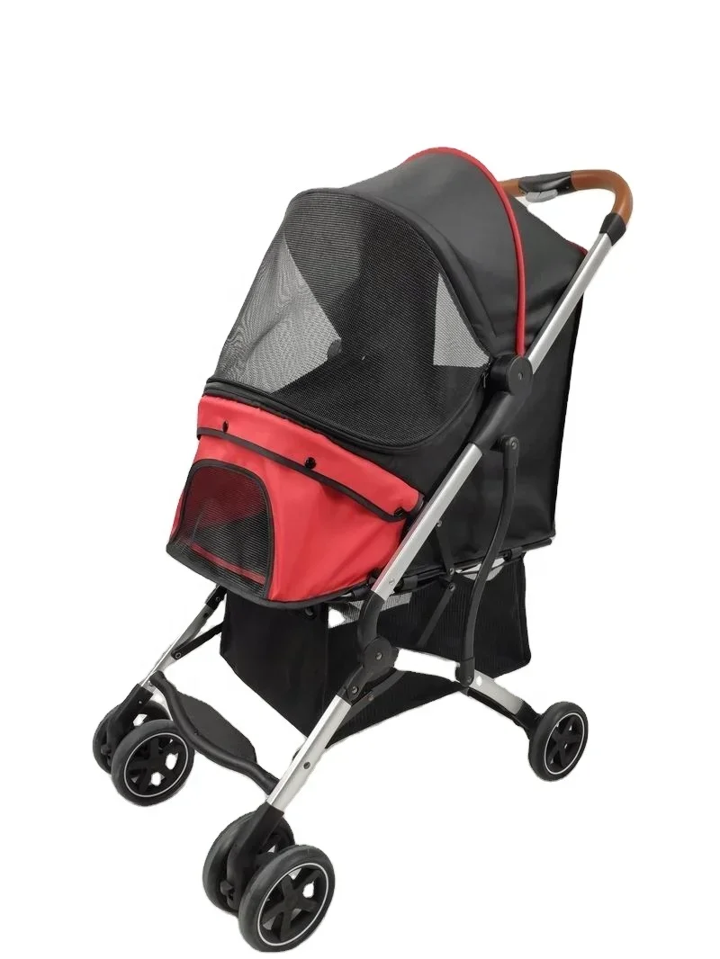 

4 wheels dog stroller Collapsible dog trolley lightweight pet carrier one hand opening and breathable window pet pram travel
