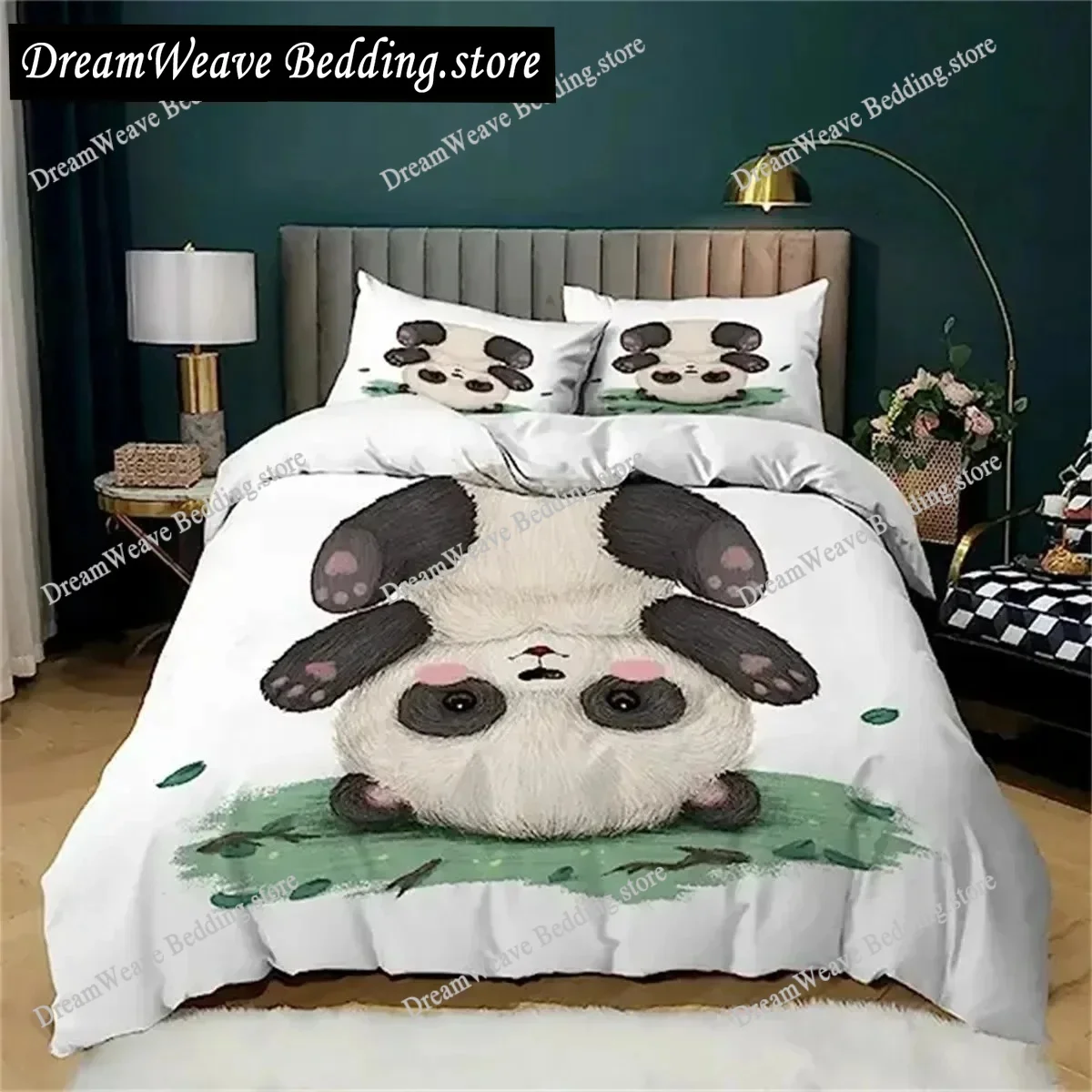 

3D Panda Duvet Cover Boys Girls Cute Giant Panda Duvet Cover Set Kids Cartoon Animal Pattern Comforter Cover Decor Bedding Set