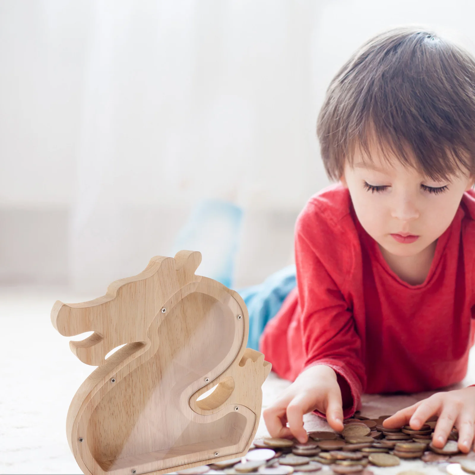 木製ドラゴン貯金箱 魅力的な動物デザイン クリアな観察窓付き 子供用貯金箱 男の子 女の子用貯金箱 木製ボックス