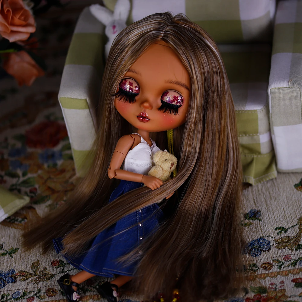 ICY DBS Blyth-pop Donkere huid Heet meisje Mat gezicht Handgeschilderde make-up Veelzijdige casual outfit Jurk Anime Meisje 19-gewrichten Lichaam BJD