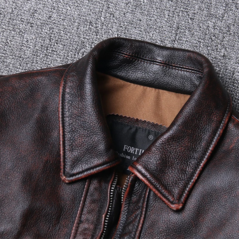 Top Layer Cowhide Leather Jacket Men Genuine Leisure Corium Coat Vintage Distressed Spring Autumn Motorcycle Swallow Tailed Suit