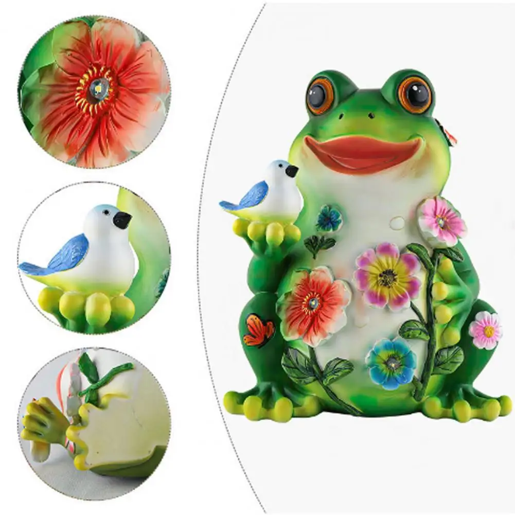 Uv Resistant Garden Decor Resin Garden Sculpture Solar Frog Statue with Led Lights for Garden Home Decor Resin for Patio for Mom